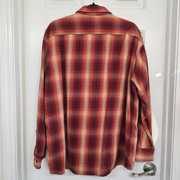 Vtg Men’s Cotton Ombre Plaid Flannel Shirt Red Fade L Cabincore Outdoor Workwear - Picture 4 of 9
